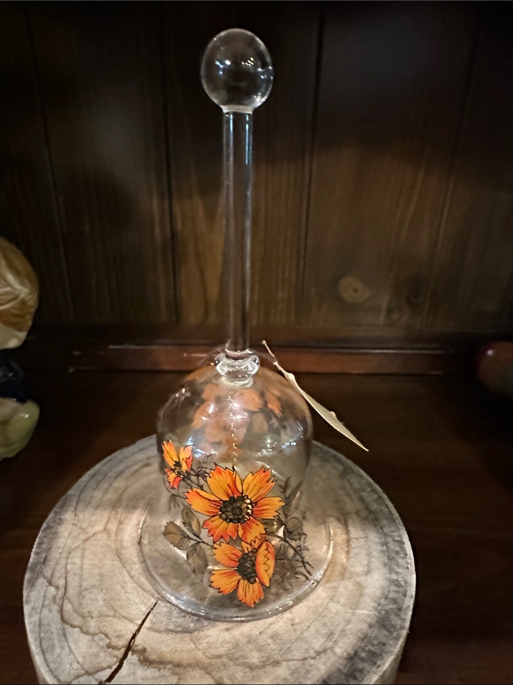 Glass Bell with Orange Sunflower Decal